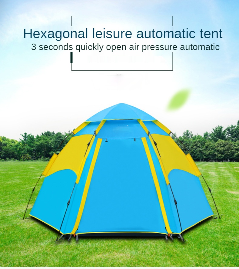 Cheap Goat Tents Outdoor Hexagonal 3 4 People Multi Person Automatic Rainproof Camping Family Leisure Tent Upgrade Tents 